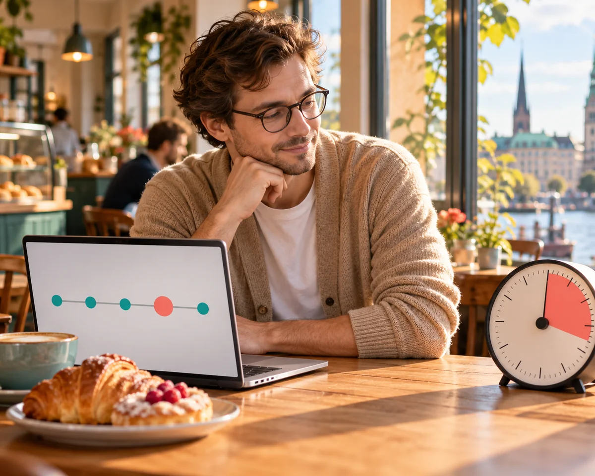 Wie lange braucht Google zum Indexieren? Googles eigene Zeiten und was du in der Search Console prüfst Inhaber einer kleinen Website wartet entspannt mit Uhr und Laptop – wie lange Google zum Indexieren braucht