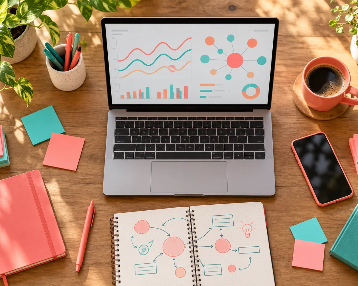 Schreibtisch mit Analytics-Dashboard und Notizen zur Tracking-Planung – Google Tag Manager