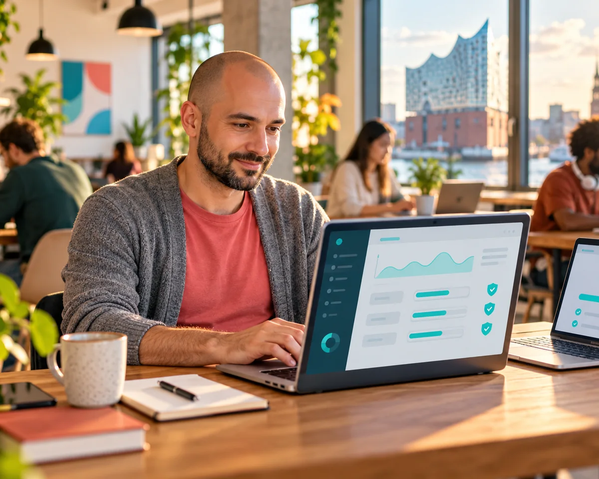 Drei WordPress Sicherheitsupdates in drei Wochen: Warum KI Lücken schneller findet und was das für die Wartung deiner Website heißt Webentwickler in einem Hamburger Co-Working-Space spielt Updates und Backups für eine Website ein